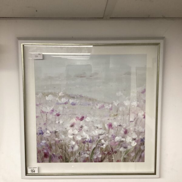 Large framed flower meadow print for wall decor.