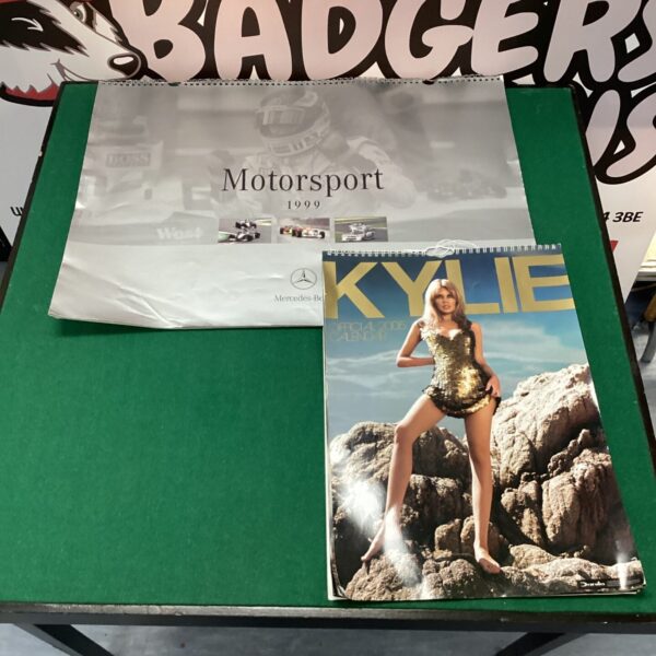 Vintage Mercedes-Benz and Kylie Minogue calendars for collectors.