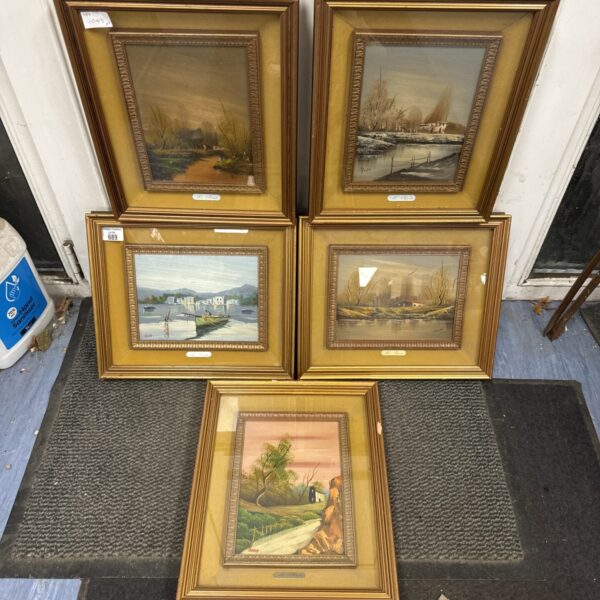Vintage L Rocco oil painting of oriental landscape scene.