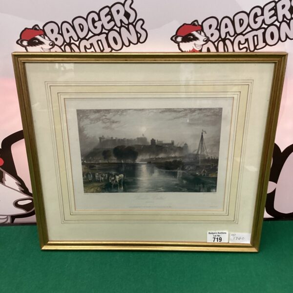 Antique engraving of Windsor Castle by JM W Turner, a detailed landscape print.