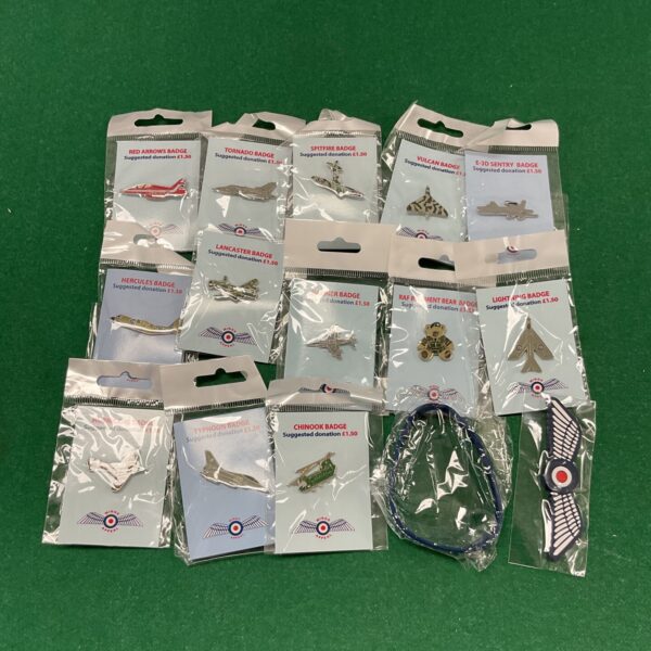 Selection of Royal Air Force (RAF) pins for collectors.
