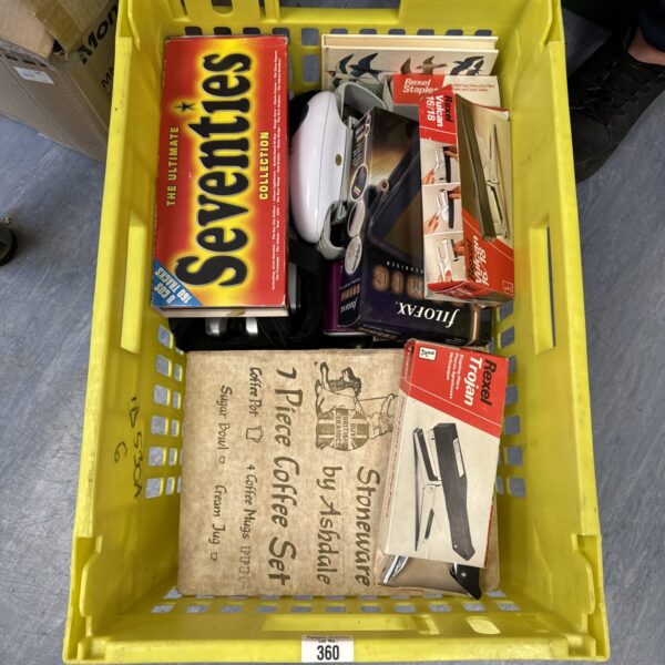 Mixed house clearance lot with vintage staplers and 1970s items.
