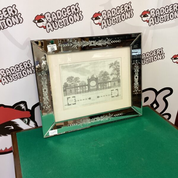 Antique framed drawing of an Indian country house entrance.