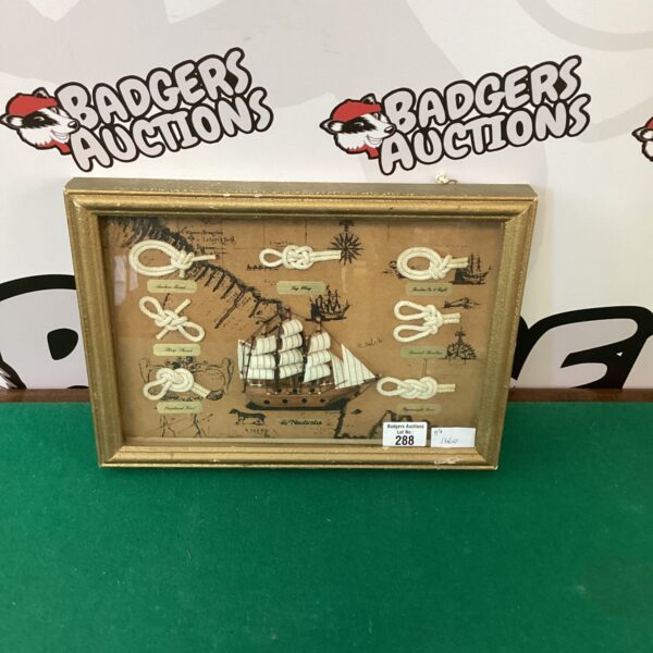Framed ships knots display, nautical wall art with labelled sailing knots.
