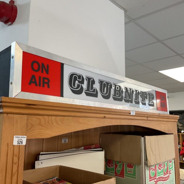 Vintage Clubnite On Air display sign, retro advertising signage.