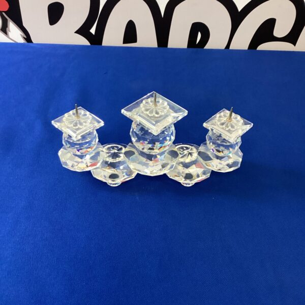 Clear Swarovski crystal triple candle holder for elegant home decor.