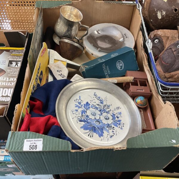 Mixed house clearance lot with crystal glassware and French flag.