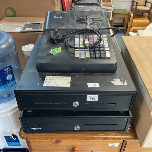 Vintage Sam’s4s cash register with cash drawer and keys.