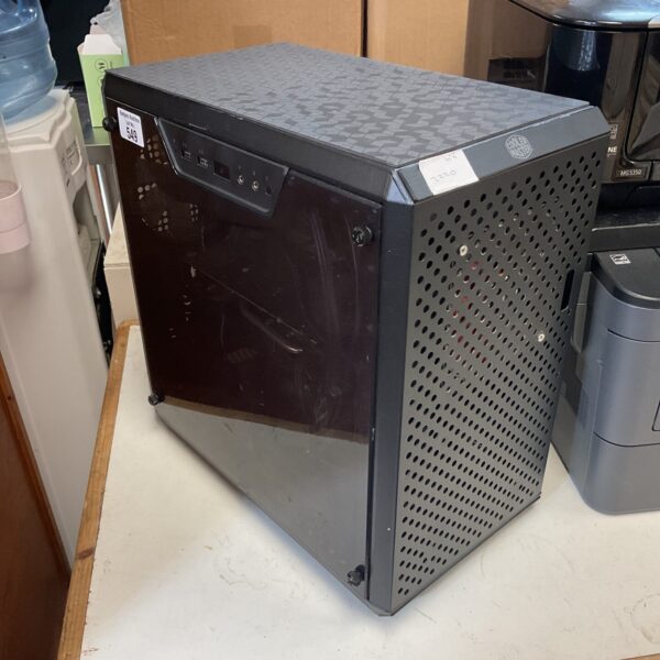 Black MSI Cooler Master gaming PC desktop computer case.