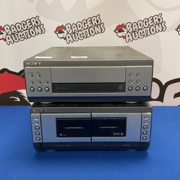 Grey vintage Sony CD cassette player with CD changer.