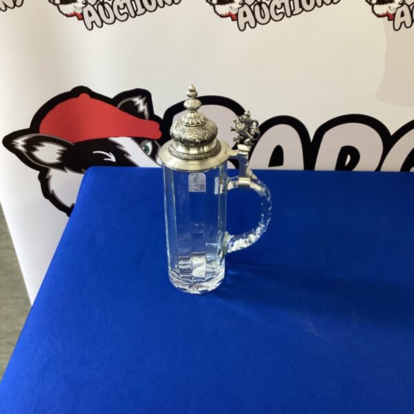 Vintage glass beer stein with pewter lid and handle.