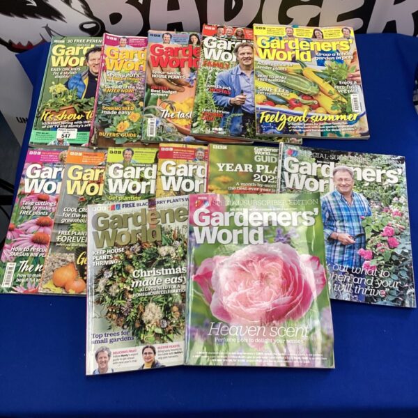 Lot of vintage Gardeners World magazines for gardening enthusiasts.