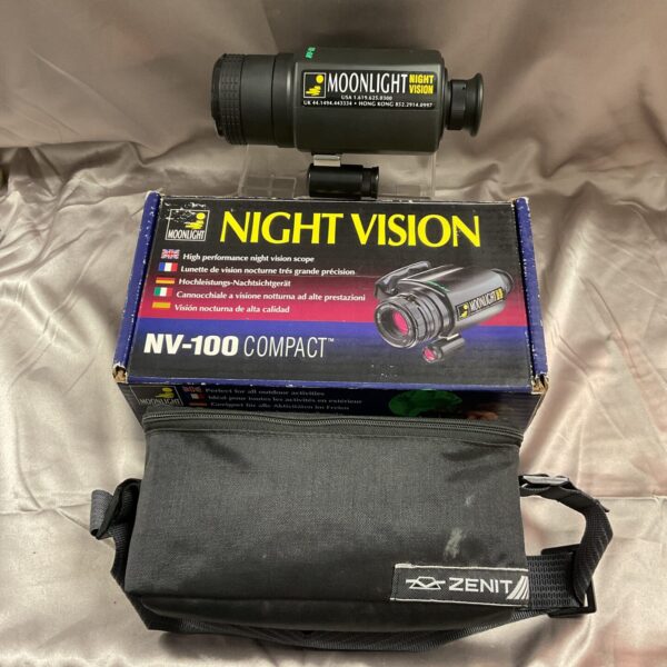 Vintage Moonlight Nightvision No-100 compact night vision scope in original packaging.