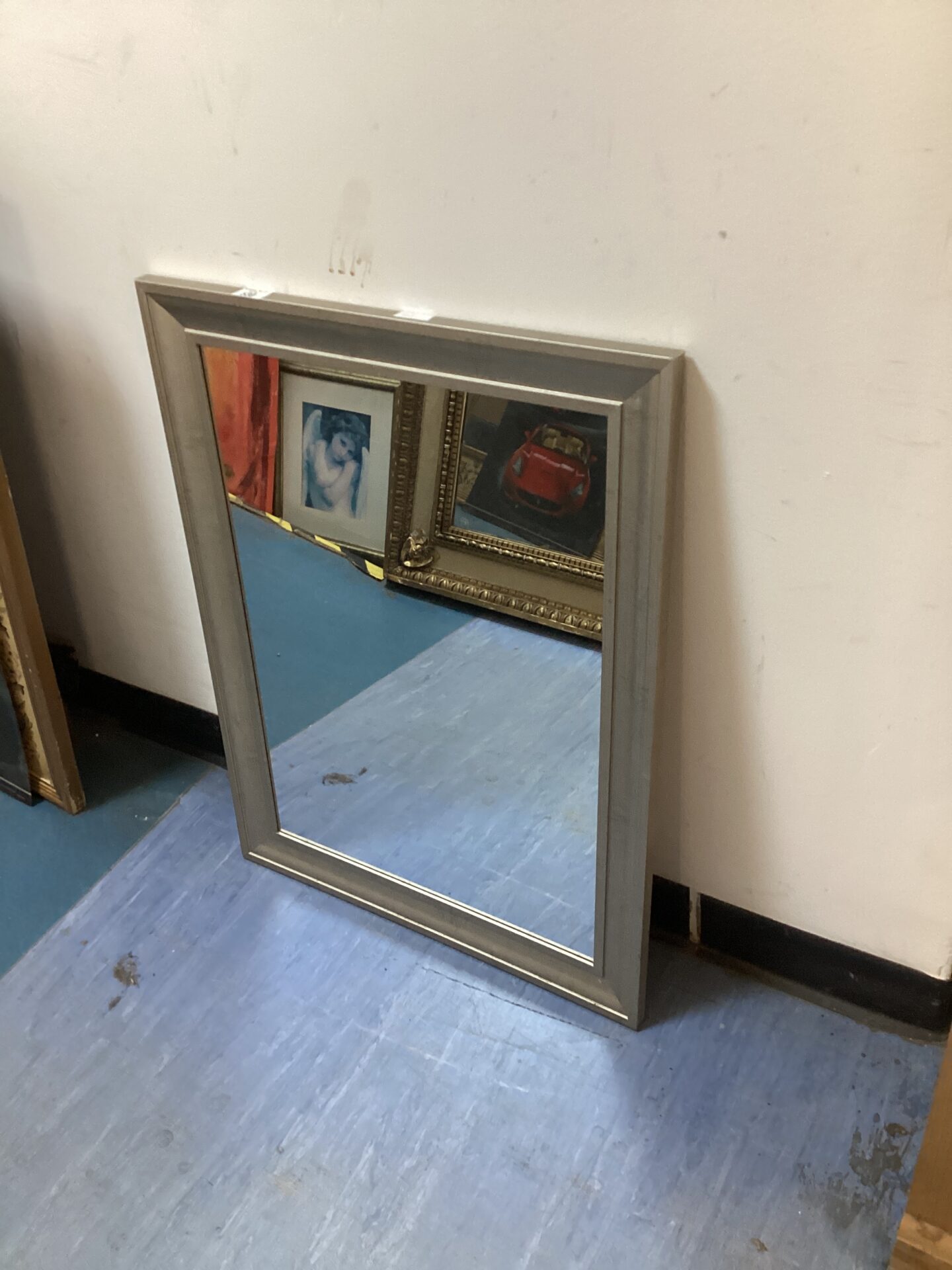 449 Silver painted framed mirror 34” x 22”