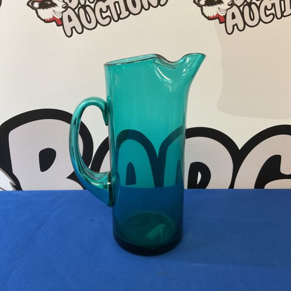 Vibrant blue Murano glass pitcher, vintage Italian art glass.