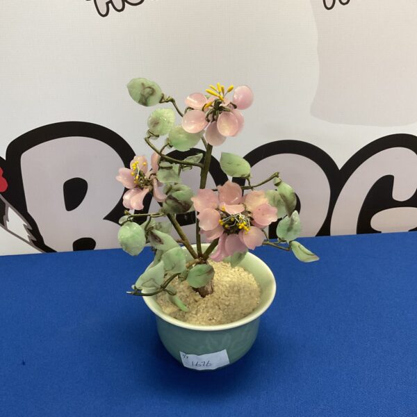 Vintage jade and rose quartz glass bonsai tree for collectors.
