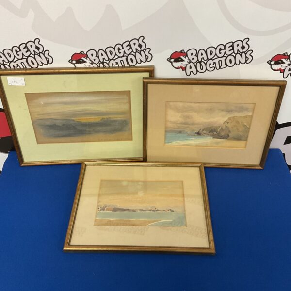 Pair of antique coastal watercolours in gilt frames.