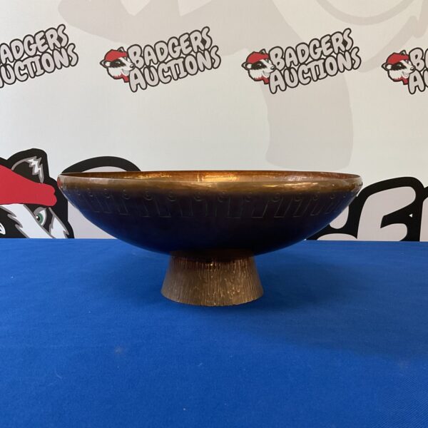 Vintage Hamza copper fruit bowl with hammered texture.