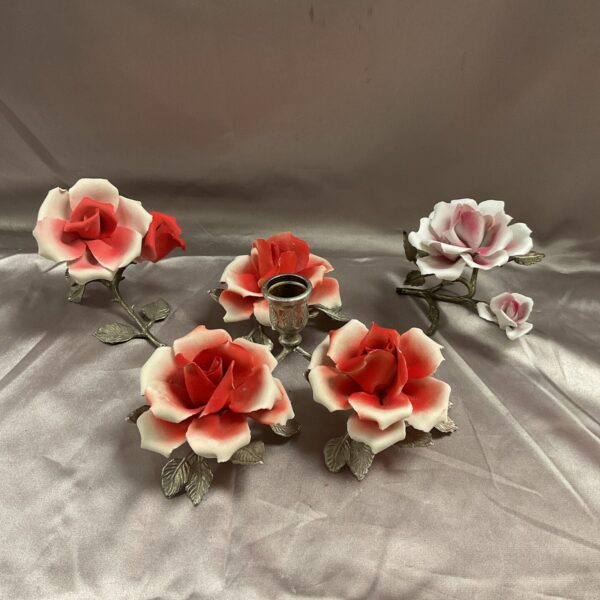 Vintage Capo De Monte rose centrepiece with three porcelain roses.
