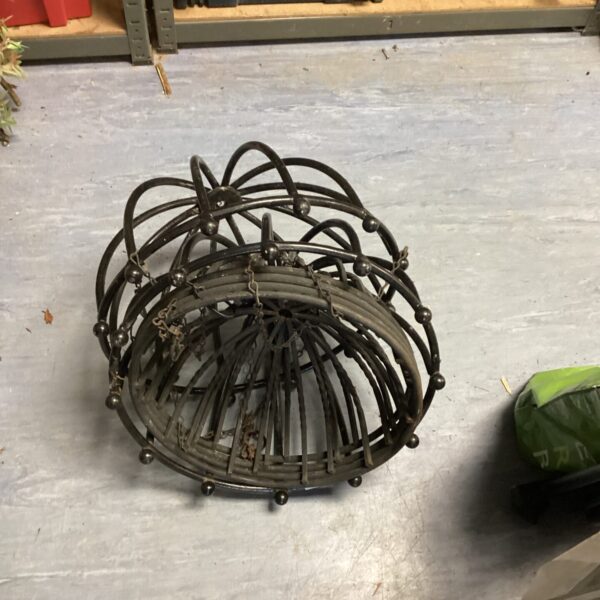 Lot of six vintage metal hanging baskets for garden plants.