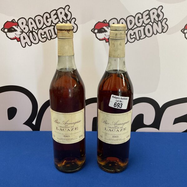 Vintage Bas Armagnac Lacaze 1983 bottles signed by Dr Peter Wheeler.