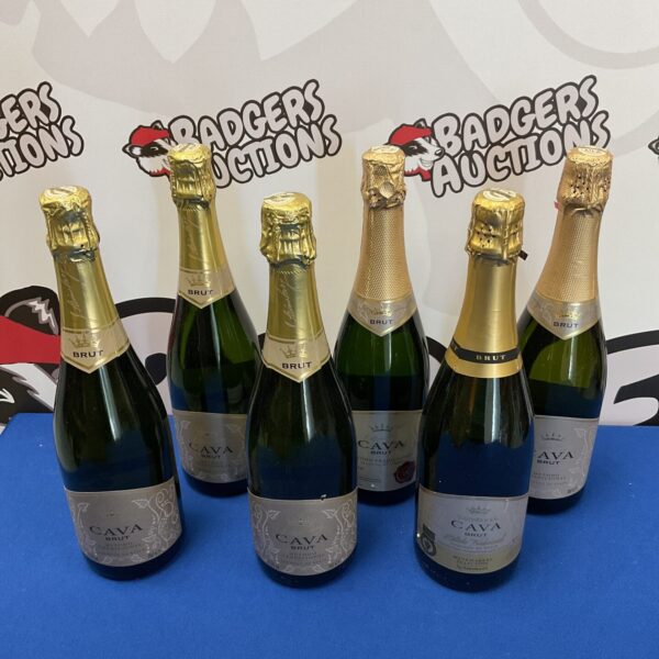 Six bottles of Cava Brut Metodo Tradicional sparkling wine.