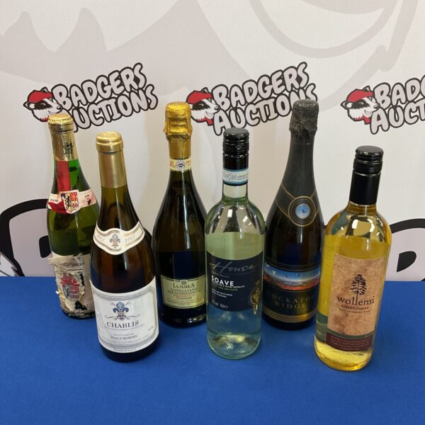 Six bottles of wine in a wine lot collection.