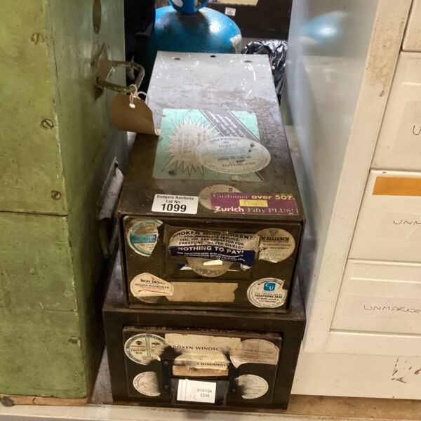 Vintage metal card index units for office storage and collecting.