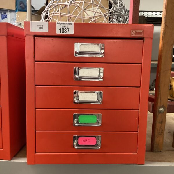 Vintage metal Ryman filing cabinet for office storage.