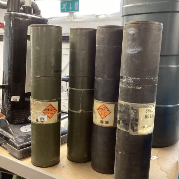 Lot of four deactivated 105mm shell cases for collectors.