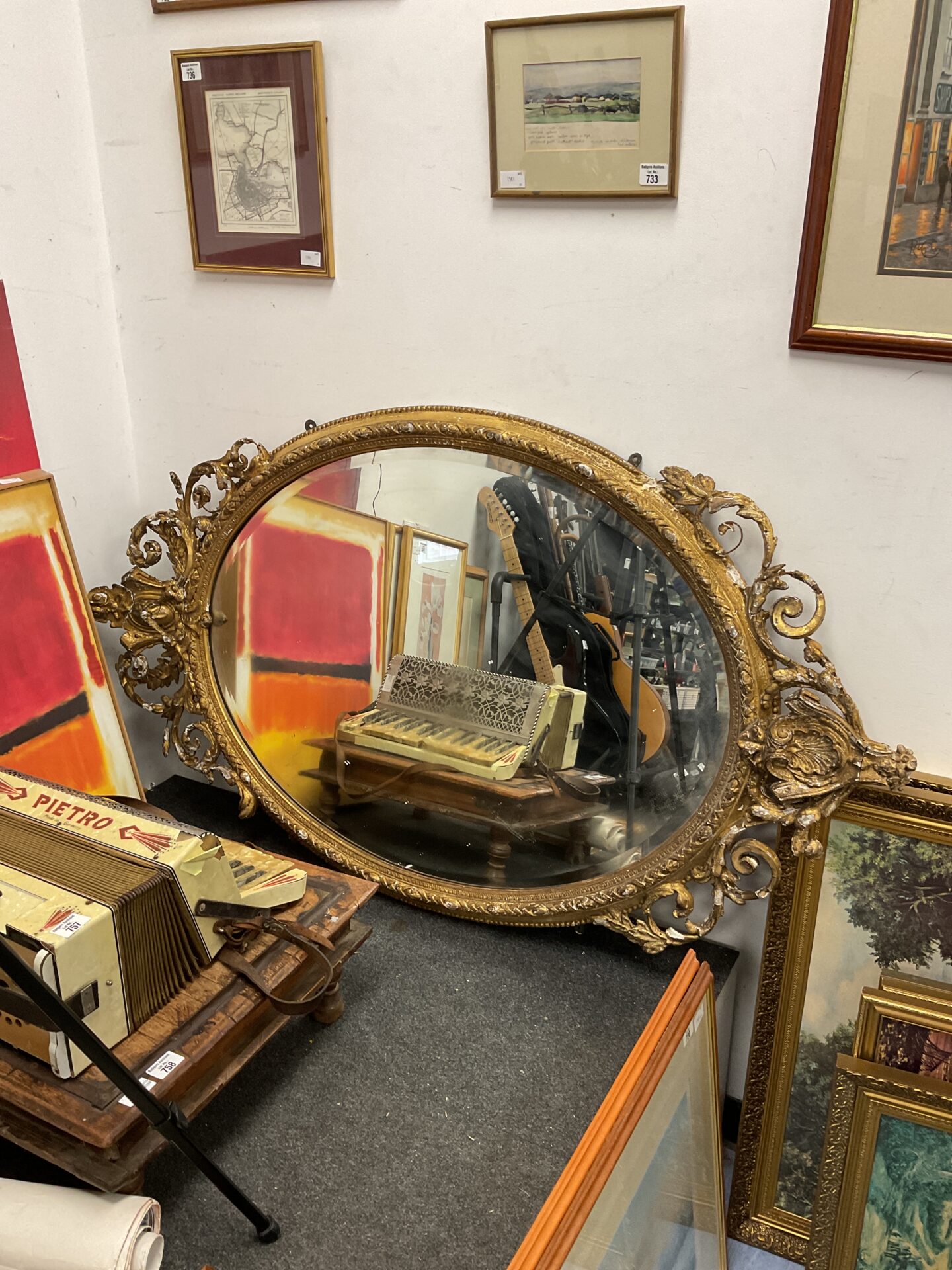 756 Large antique gilt jesso framed mirror for restoration