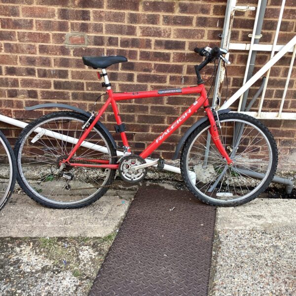 Red Raleigh Firefly vintage mountain bike for sale.