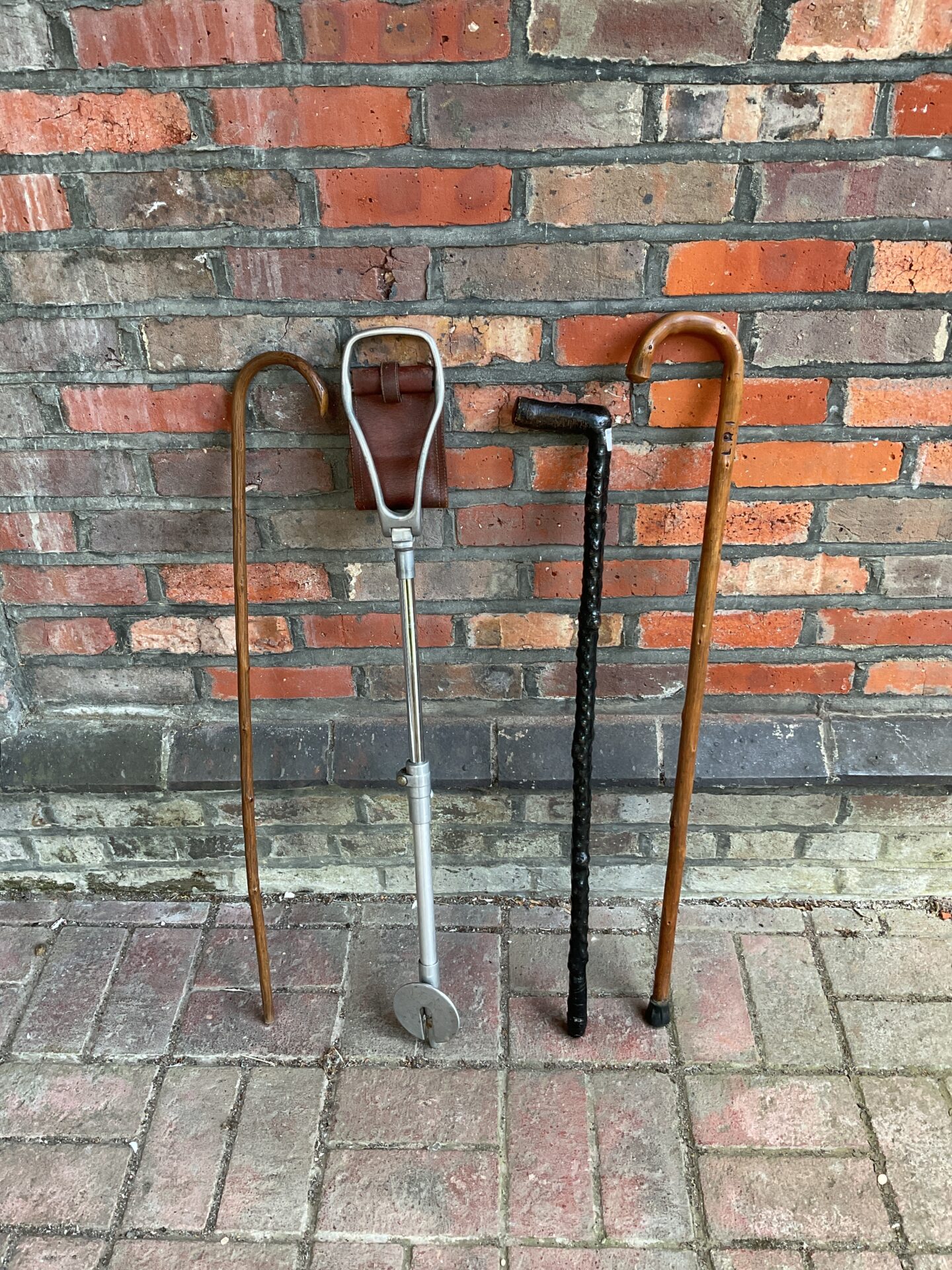 767 Three vintage walking sticks & featherwate shooting stick