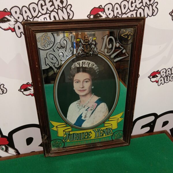 Vintage Queen Elizabeth Jubilee mirror from 1952-1977, royal collectible.