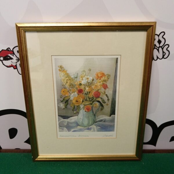 Vintage Haydée floral lithograph, still life print of flowers in a vase.
