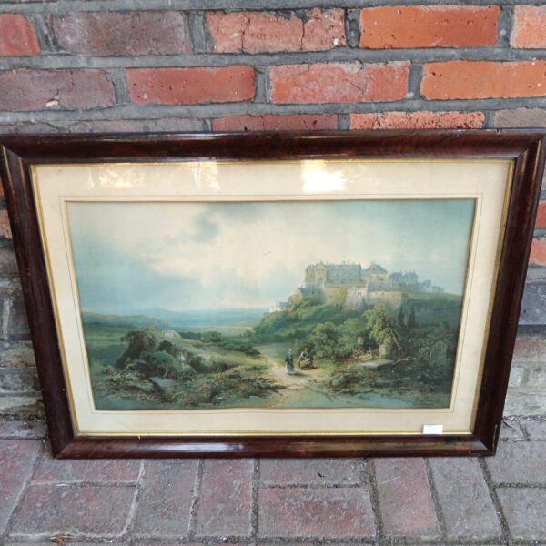 Vintage Franz Krause print of a hilltop castle landscape.