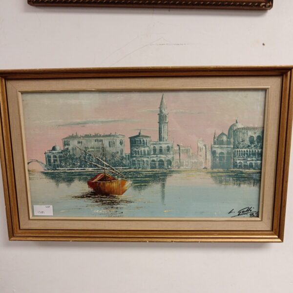 Vintage L. Gotti oil painting of a Venice canal scene.