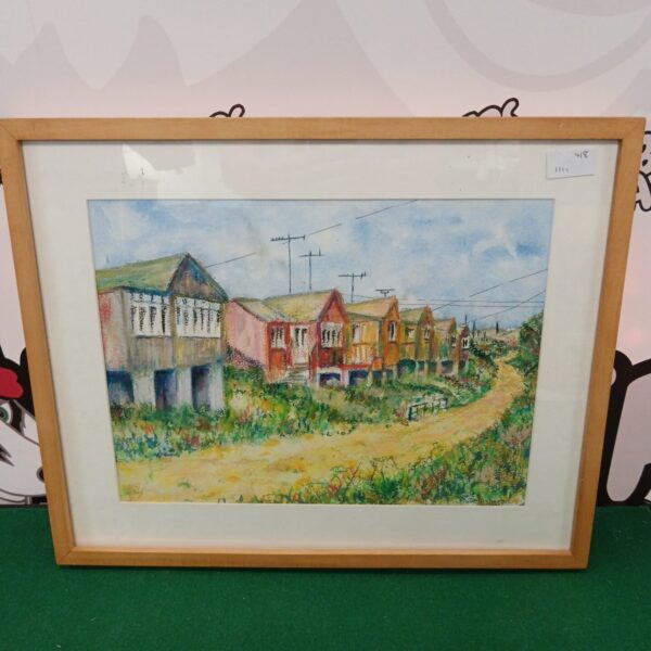 Original pastel painting of a charming country house landscape.