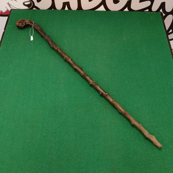 Antique blackthorn walking cane with a natural wood grain.