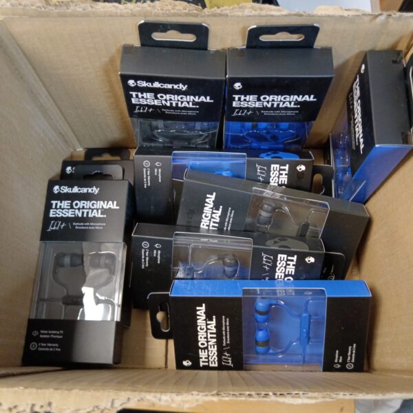 New Skullcandy earbuds in original packaging, audio equipment.