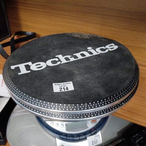 Close-up of two Technics slip mats for vinyl turntables.