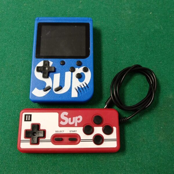 Blue Sup handheld console with integrated controls and screen.