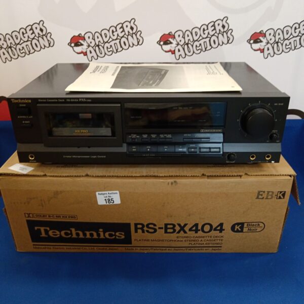 Vintage Technics RS-BX404 cassette deck, black stereo player.