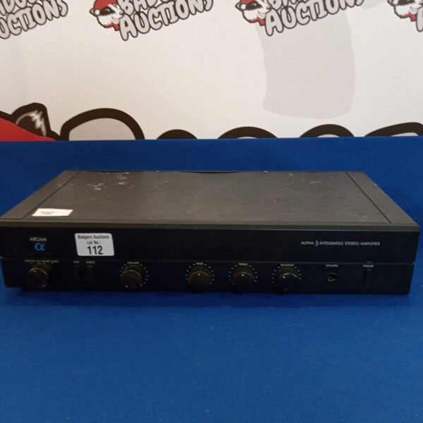 Front view of a vintage Arcam Alpha 3 stereo amplifier.