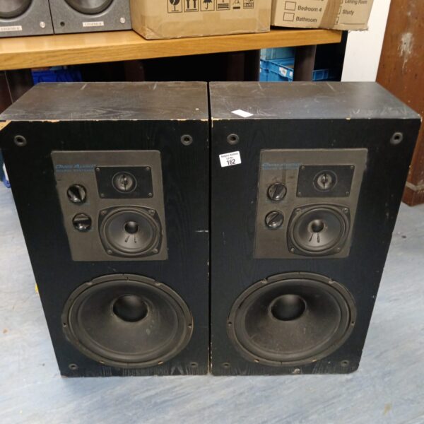 Pair of vintage Omni Audio Sav12.3 speakers for home audio.
