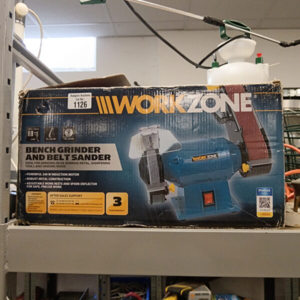 Used Workzone bench grinder model 126 for workshop use.