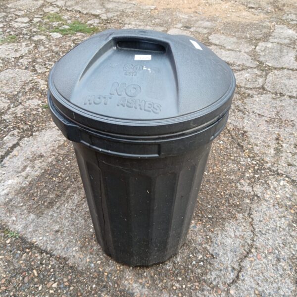 Black garden bin for outdoor waste and garden storage.