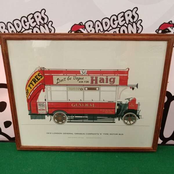 Vintage print of a 1919 London General K type motor bus by David J Trussler.