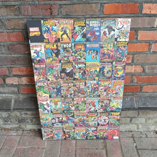 Large Marvel comics canvas print featuring a colourful superhero collage.