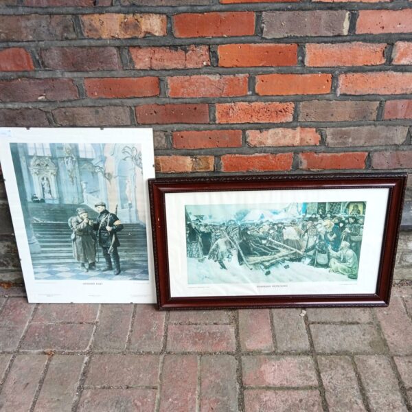 Vintage Russian prints by B A Cepoa and B N Cypnkov depicting historical scenes.